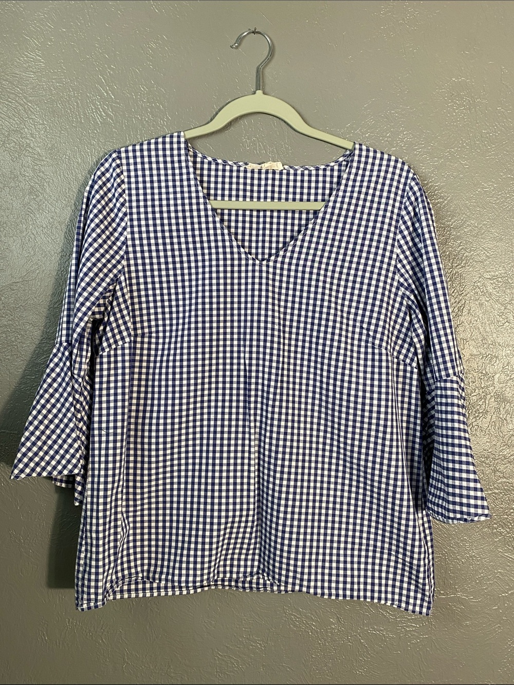 Jane and Delancey Gingham Cotton Blouse Medium Blue White Cottagecore Boho